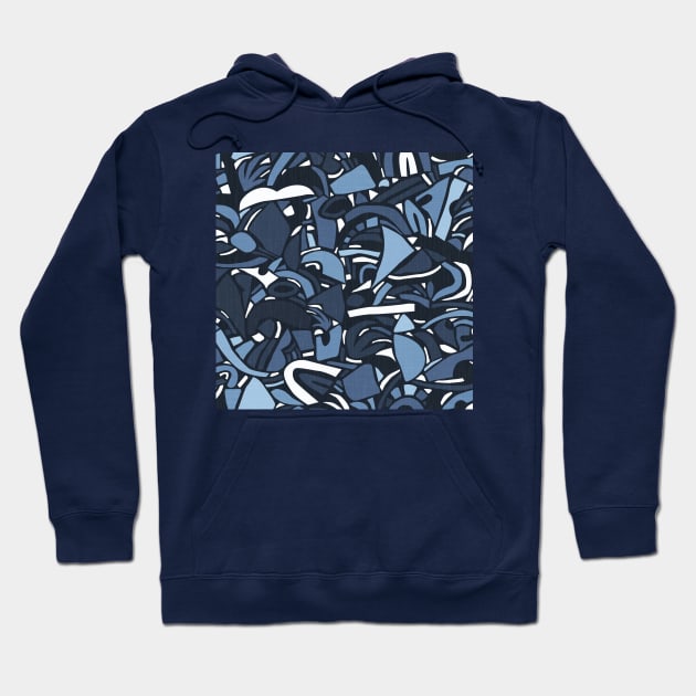 Navy Blue Papercut Shapes Hoodie by matise